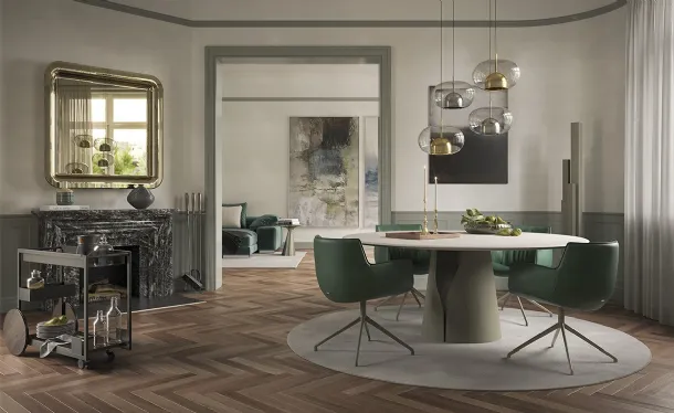 Tavolo rotondo con piano spatolato in argilla Giano Argile di Cattelan Italia