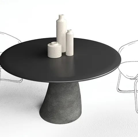 Tavolo tondo Malone con top in laccato Nero e base in cemento di Minotti Italia