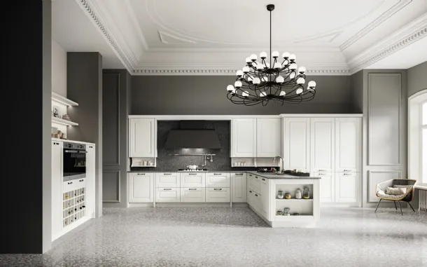 Cucina Classica in legno laccato con penisola Asolo 03 di Arredo3