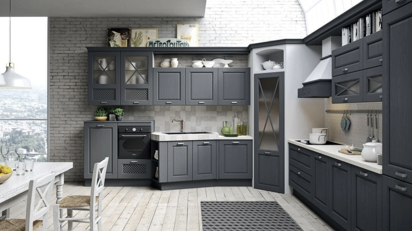 Cucina Classica angolare Bellagio in Frassino Antracite di Aran