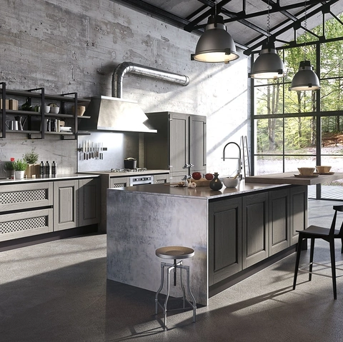 Cucina Classica con isola Bellagio in Legno e Metallo di Aran