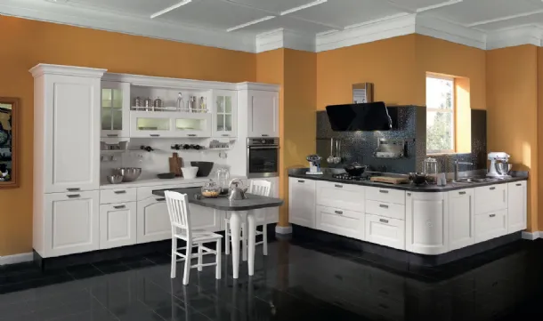 Cucina Classica angolare Imperial Glamour in Frassino Bianco Canapa laccato a poro aperto di Aran