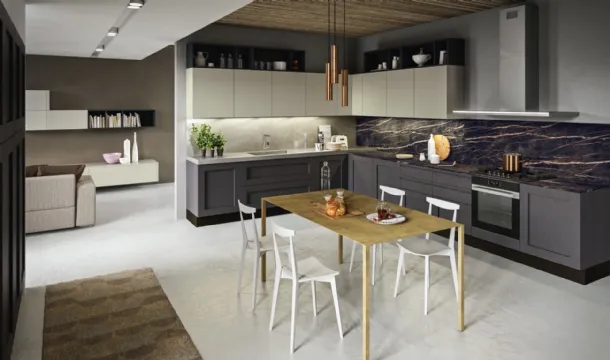Cucina Classica angolare Licia in legno di Rovere Grigio Antracite e Grigio Seta di Aran