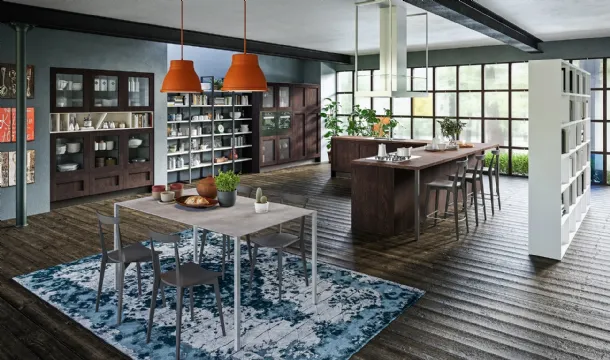 Cucina Classica con isola angolare Licia in Rovere Cuoio di Aran