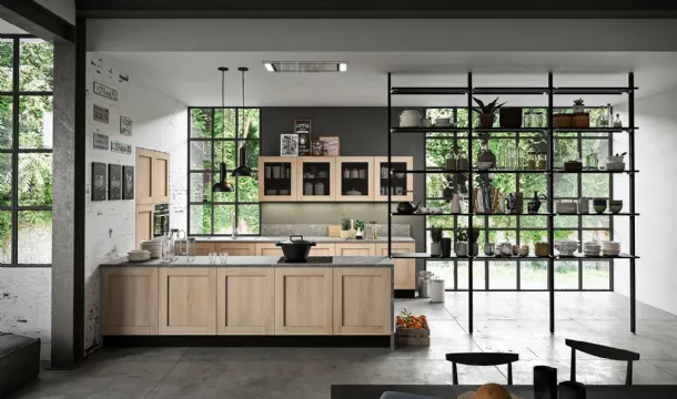 Cucina Classica con penisola Licia in Rovere e Cemento di Aran