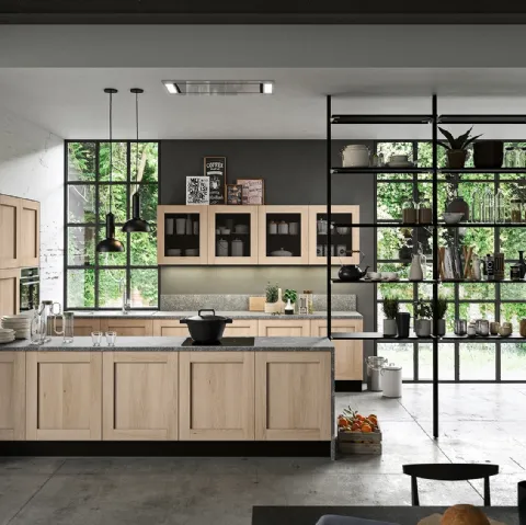 Cucina Classica con penisola Licia in Rovere e Cemento di Aran