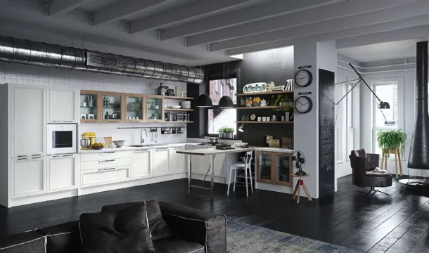 Cucina Classica angolare con penisola Magistra in Frassino laccato Bianco di Aran
