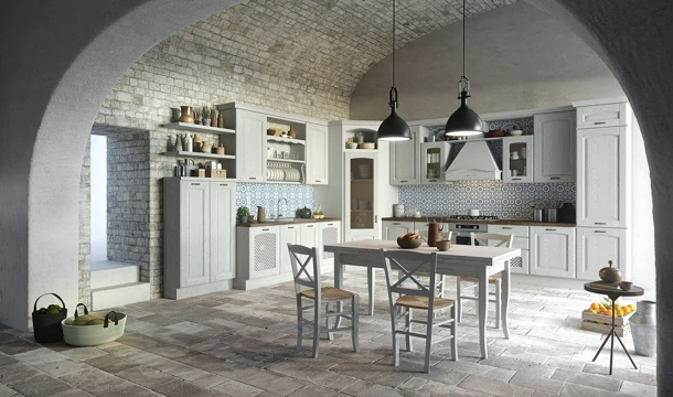 Cucina Classica angolare Trevi in Castagno tinto Bianco ghiaccio di Aran