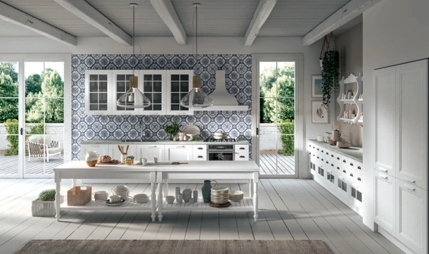 Cucina Classica Ylenia ad angolo in Frassino laccato Bianco di Aran