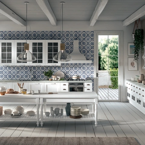 Cucina Classica Ylenia ad angolo in Frassino laccato Bianco di Aran