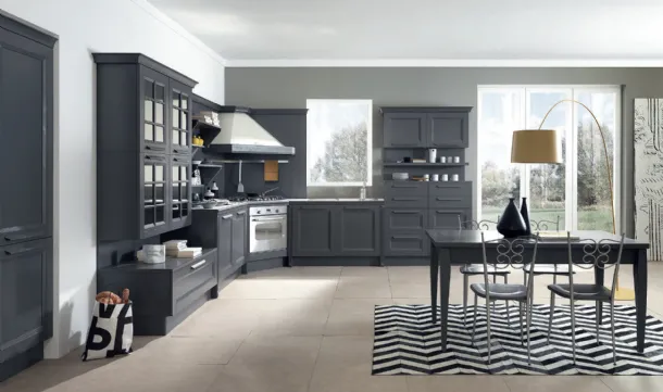 Cucina Classica angolare Ylenia in legno laccato Antracite di Aran