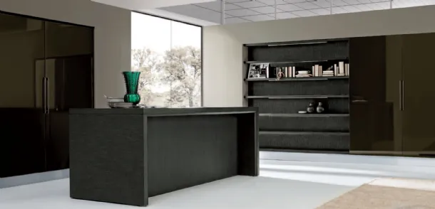 Cucina Design con isola Met Cover in Legno di Rovere Grafite di Aran