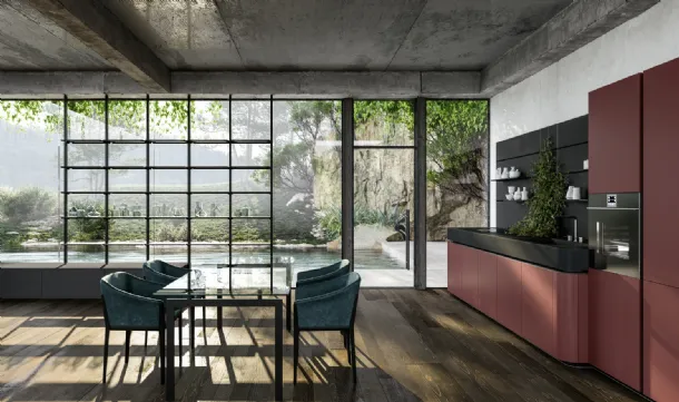 Cucina Design Oasi lineare in laccato opaco Rosso Jaipur di Aran