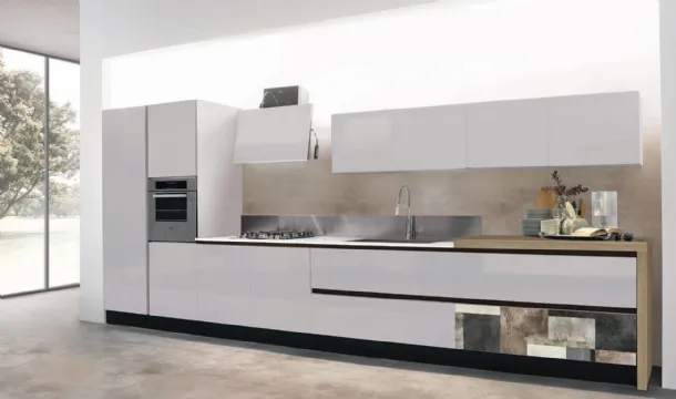 Cucina Design lineare Penelope in laccato Grigio medio lucido di Aran