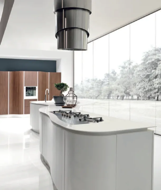 Cucina Design Volare curvilinea in laccato Bianco di Aran