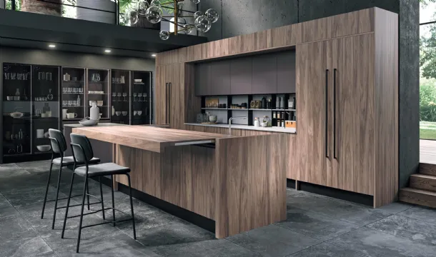 Cucina Design con isola Volare in Legno e Vetro di Aran