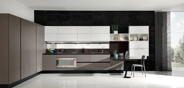 Cucina Design angolare Volare Yellow Fine laccato cenere e bianco di Aran