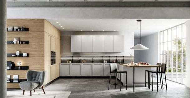 Cucina Moderna con penisola Alma 01 in pet e laminato di Arredo3