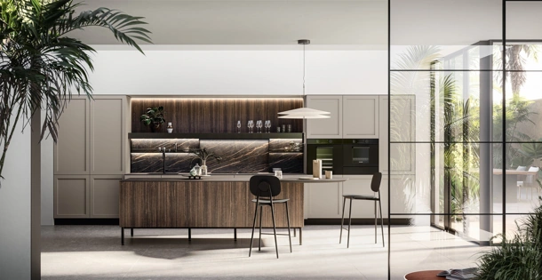 Cucina Moderna con isola Alma 01 in pet e laminato di Arredo3
