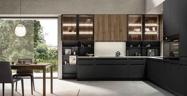 Cucina Moderna angolare Tekna 03 in pet e rovere di Arredo3