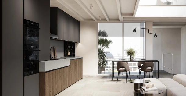 Cucina Moderna lineare Asia 02 in rovere e laccato di Arredo3