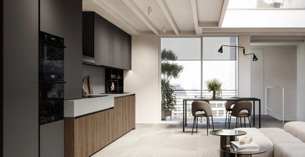 Cucina Moderna lineare Asia 03 in rovere e laccato di Arredo3