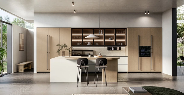 Cucina Moderna con penisola Asia 05 in laccato e legno di Arredo3