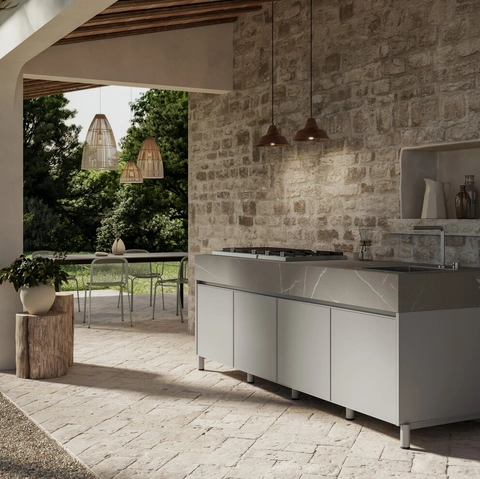 Cucina Moderna outdoor Aura 03 in alluminio e marmo di Arredo3
