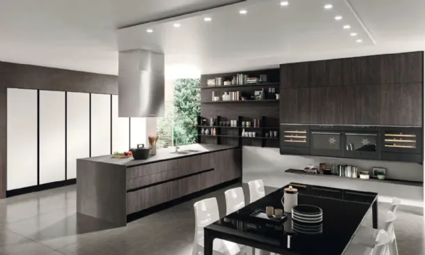 Cucina Bijou con penisola in Rovere Barrique di Aran