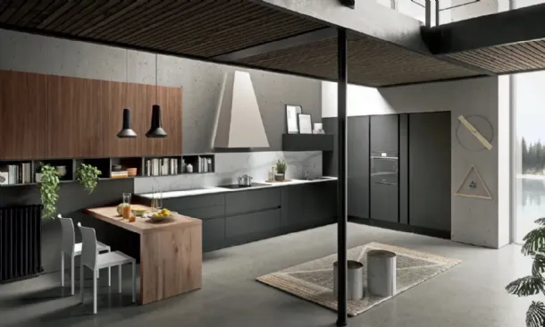 Cucina Erika in Nero opaco e Noce Caracalla di Aran