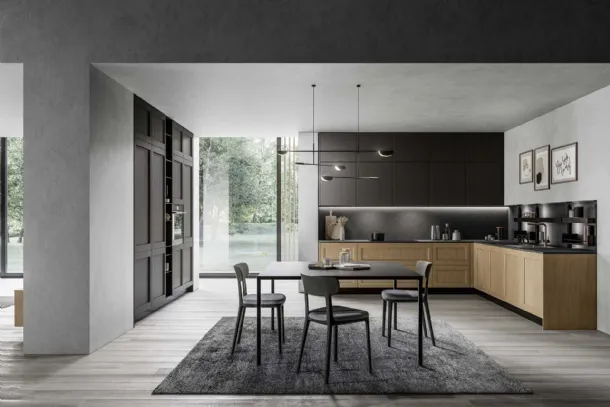 Cucina Moderna angolare in rovere brandy e laccato Frida 03 di Arredo3