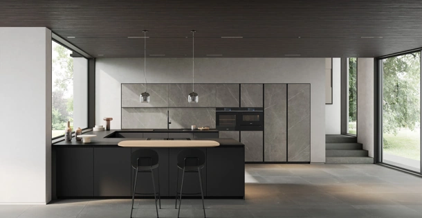 Cucina Moderna con penisola Glass 04 di Arredo3