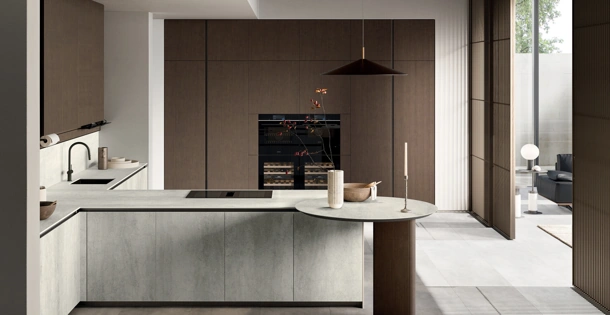Cucina Moderna in gres con penisola Glass di Arredo3