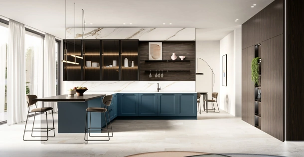 Cucina Moderna con penisola Meg 01 in laccato e laminato di Arredo3
