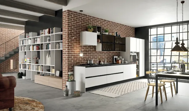 Cucina Moderna lineare Mia in LPL Bianco Seta di Aran