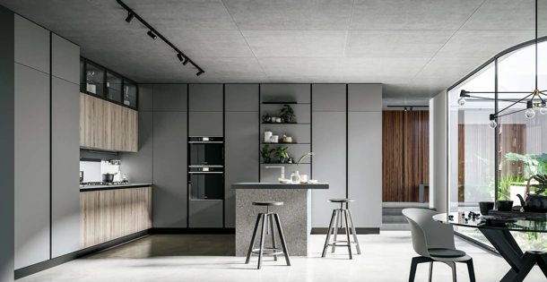 Cucina Moderna con penisola Round 04 in laminato e pet di Arredo3