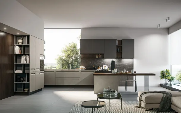 Cucina Moderna in Pet e laminato con penisola Tekna 05 di Arredo3