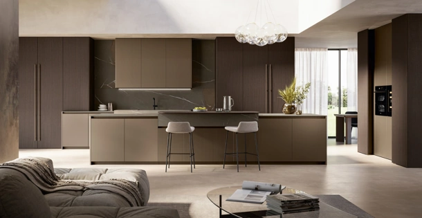 Cucina Moderna con isola Time 01 in laccato e noce di Arredo3