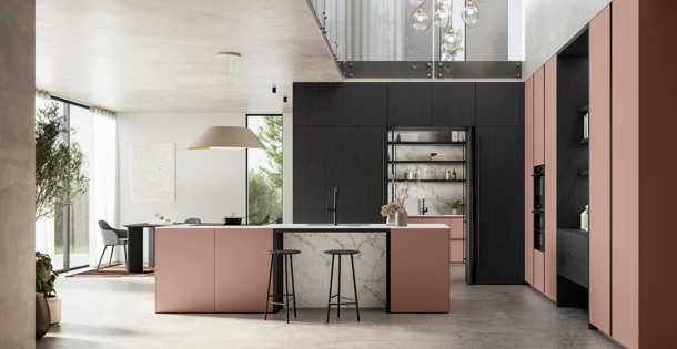 Cucina Moderna con isola Time 06 in laccato opaco e legno di Arredo3