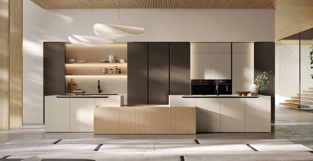 Cucina Moderna in laccato e impiallacciato con isola Time di Arredo3