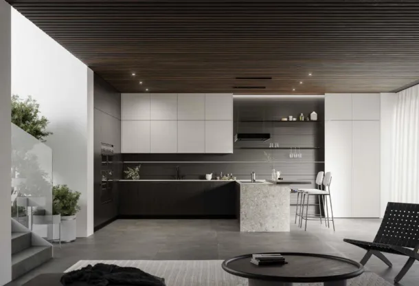 Cucina Moderna in laminato rovere e Pet con penisola Wega 01 di Arredo3