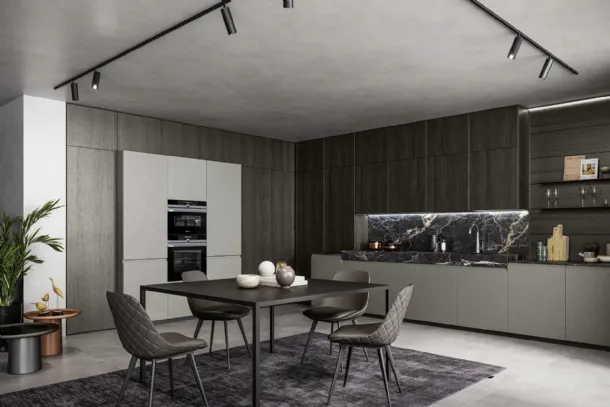 Cucina Moderna ad angolo Wega 06 in Pet e impiallacciato coke di Arredo3