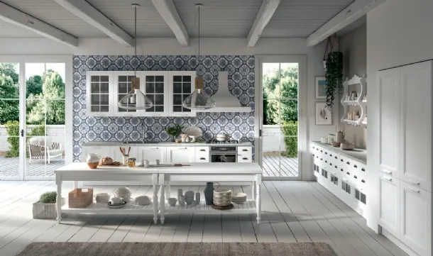 Cucina Shabby Chic Ylenia ad angolo in Frassino laccato Bianco di Aran