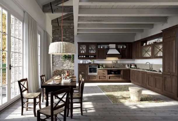 Cucina Shabby Chic Bellagio angolare in Frassino tinto Noce di Aran