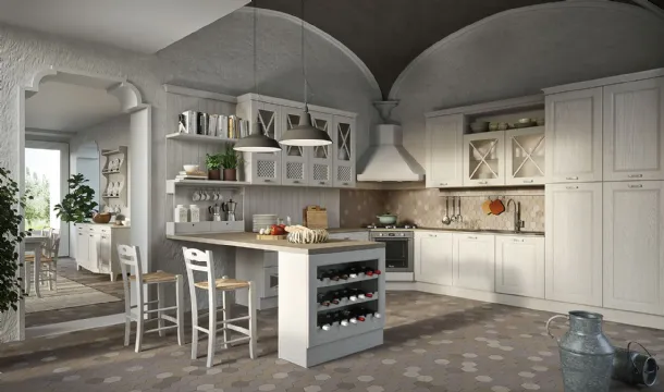 Cucina Shabby Chic con penisola Bellagio in Frassino Bianco di Aran