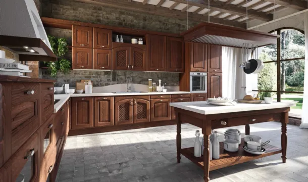 Cucina Shabby Chic angolare Trevi in Castagno tinto Noce di Aran