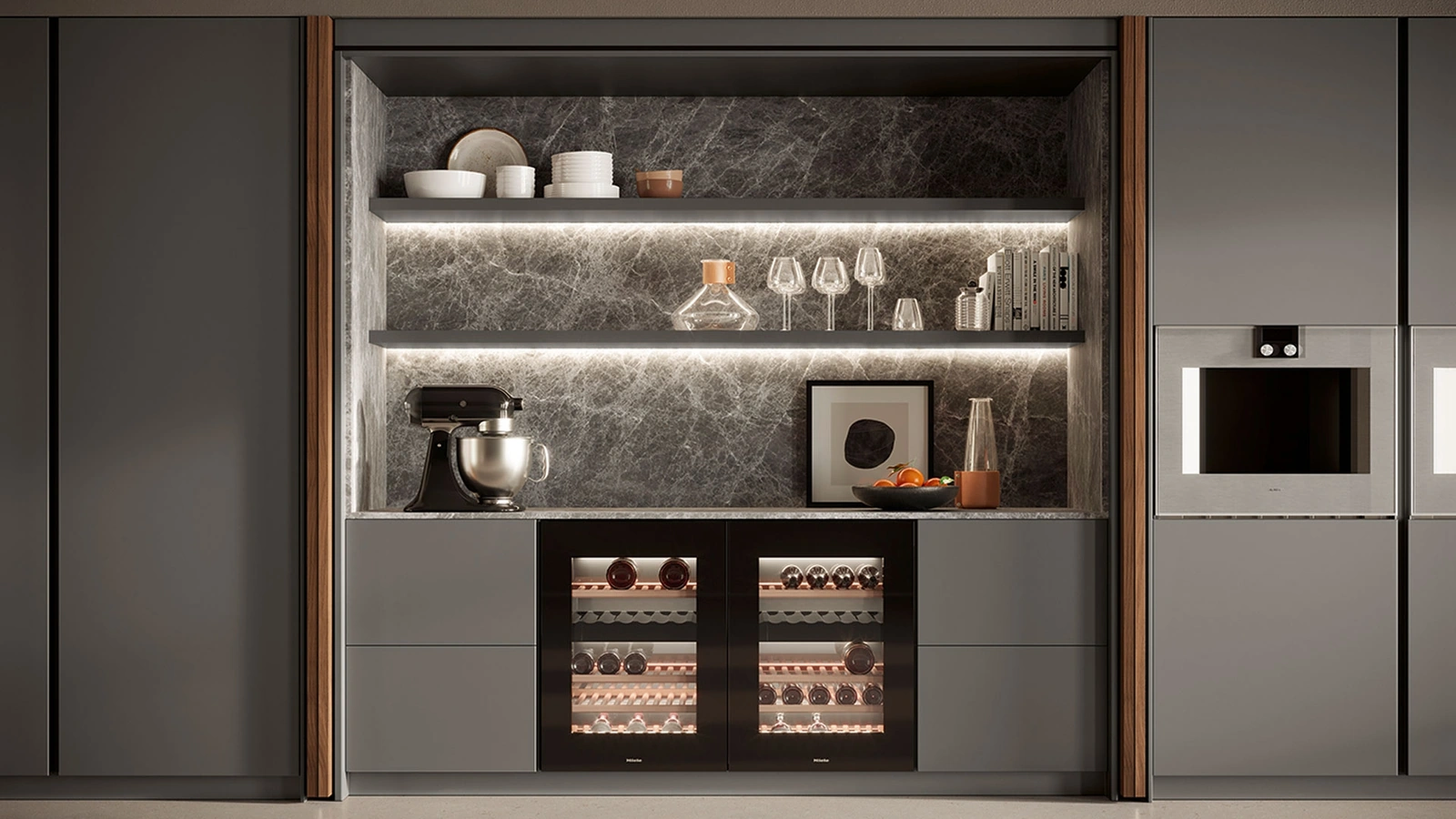 Cucina lineare a scomparsa su misura Linea Luxe in laccato e legno di Composit
