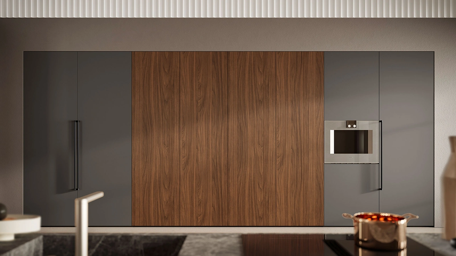 Cucina lineare a scomparsa su misura Linea Luxe in laccato e legno di Composit