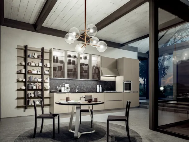 Cucina lineare su misura Lounge in laminato Cemento Scuro con top in HPL Vulcano Pietra di Composit