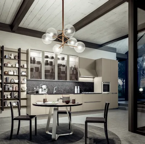 Cucina lineare su misura Lounge in laminato Cemento Scuro con top in HPL Vulcano Pietra di Composit